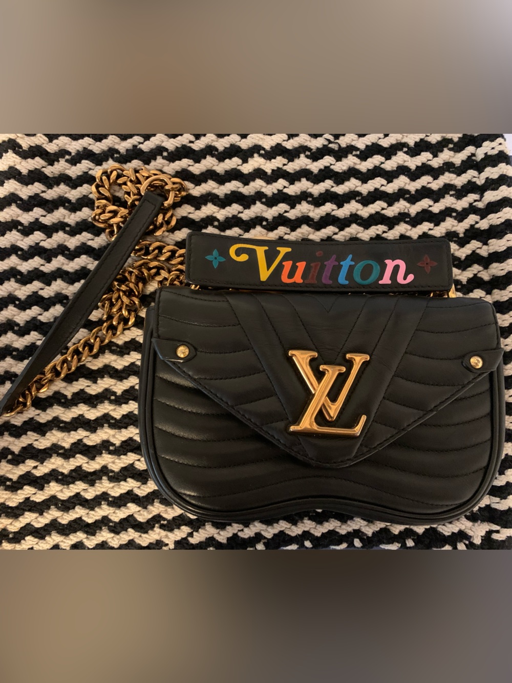 Louis Vuitton Black Quilted Chain Shoulder Bag with Gold LV Hardware